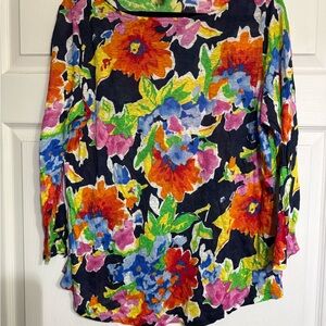 Lauren Ralph Lauren 100% linen 3/4 length sleeves Floral Top